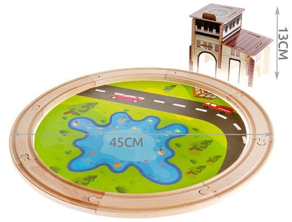 Circuit de lemn 2 in 1 IdealStore, cu Lac, 40 Elemente, Dezvolta Creativitatea, Stimuleaza Simtul Tactil si Coordonarea mana-ochi