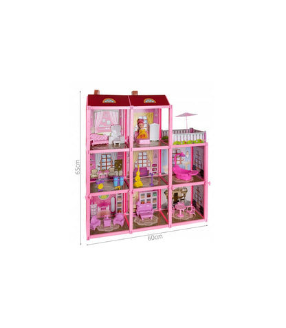 Casuta de papausi IdealStore Vila din Povesti, Accesorizata cu 8 camere si terasa, Dimensiuni 17x60x 65 cm, Include 22 de elemnte pentru mobilarea Vilei, ideala pentru dezvoltarea comporatamentului social