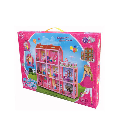 Casuta de papausi IdealStore Vila din Povesti, Accesorizata cu 8 camere si terasa, Dimensiuni 17x60x 65 cm, Include 22 de elemnte pentru mobilarea Vilei, ideala pentru dezvoltarea comporatamentului social