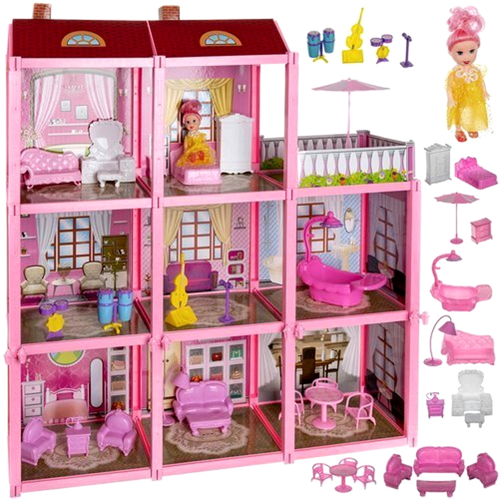 Casuta de papausi IdealStore Vila din Povesti, Accesorizata cu 8 camere si terasa, Dimensiuni 17x60x 65 cm, Include 22 de elemnte pentru mobilarea Vilei, ideala pentru dezvoltarea comporatamentului social