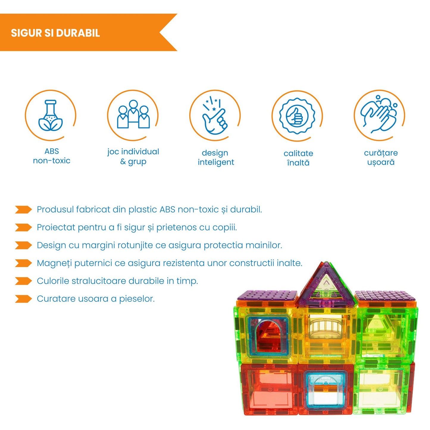 Set Inteligent de Constructie Magnetic IdealSTORE The World of Blocks 3D, 70 de piese