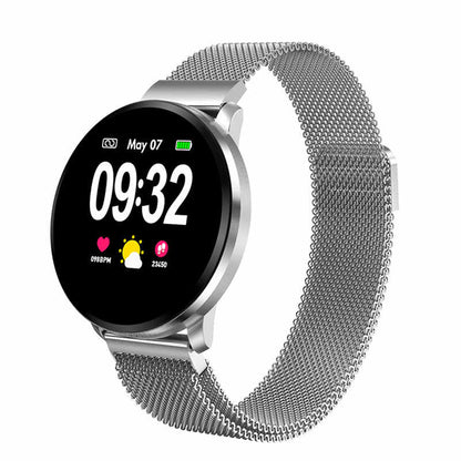 Ceas SmartWatch cu functie de Bratara Fitness idealStore 68CF, Bratara Metalica Magnetica, Functii multiple, Monitorizare ritm cardiac, Somn si Tensiune arteriala, Notificari Apeluri/Fb/Sms, Rezistent la Apa, culoare Argintiu