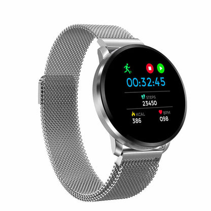 Ceas SmartWatch cu functie de Bratara Fitness idealStore 68CF, Bratara Metalica Magnetica, Functii multiple, Monitorizare ritm cardiac, Somn si Tensiune arteriala, Notificari Apeluri/Fb/Sms, Rezistent la Apa, culoare Argintiu