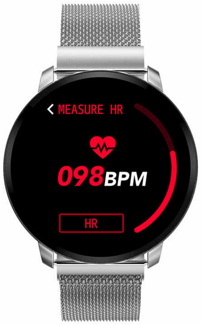 Ceas SmartWatch cu functie de Bratara Fitness idealStore 68CF, Bratara Metalica Magnetica, Functii multiple, Monitorizare ritm cardiac, Somn si Tensiune arteriala, Notificari Apeluri/Fb/Sms, Rezistent la Apa, culoare Argintiu