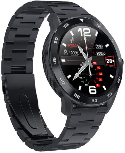 Ceas Smartwatch si Bratara Fitness Digital Fit, Notificari Apeluri si Aplicatii, Monitorizare Ritm Cardiac, Presiune Arteriala, Pedometru, Monitorizare Somn, Monitorizare Activitati Fizice, Giroscop, Bratara Metalica, Negru alaturi de bratara Silicon