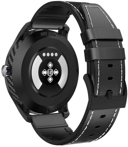 Ceas Smartwatch si Bratara Fitness Digital Fit, Notificari Apeluri si Aplicatii, Monitorizare Ritm Cardiac, Presiune Arteriala, Pedometru, Monitorizare Somn, Monitorizare Activitati Fizice, Giroscop, Bratara Piele, Negru alaturi de bratara Silicon Cadou