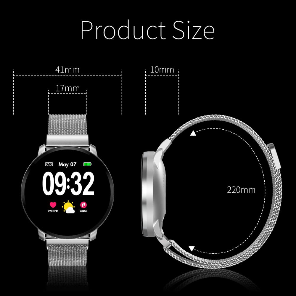 Ceas SmartWatch si Bratara Fitness Full Screen 68, Bratara Metalica Magnetica, Monitorizare ritm cardiac, Monitorizare Somn si Tensiune arteriala, Notificari Apeluri/Fb/Sms, Rezistent la Apa Ip67, Ecran 1.23 Full Touch, Argintiu