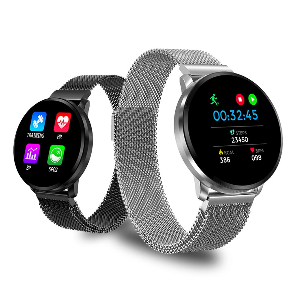 Ceas SmartWatch si Bratara Fitness Full Screen 68, Bratara Metalica Magnetica, Monitorizare ritm cardiac, Monitorizare Somn si Tensiune arteriala, Notificari Apeluri/Fb/Sms, Rezistent la Apa Ip67, Ecran 1.23 Full Touch, Argintiu