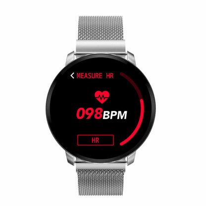 Ceas SmartWatch si Bratara Fitness Full Screen 68, Bratara Metalica Magnetica, Monitorizare ritm cardiac, Monitorizare Somn si Tensiune arteriala, Notificari Apeluri/Fb/Sms, Rezistent la Apa Ip67, Ecran 1.23 Full Touch, Argintiu