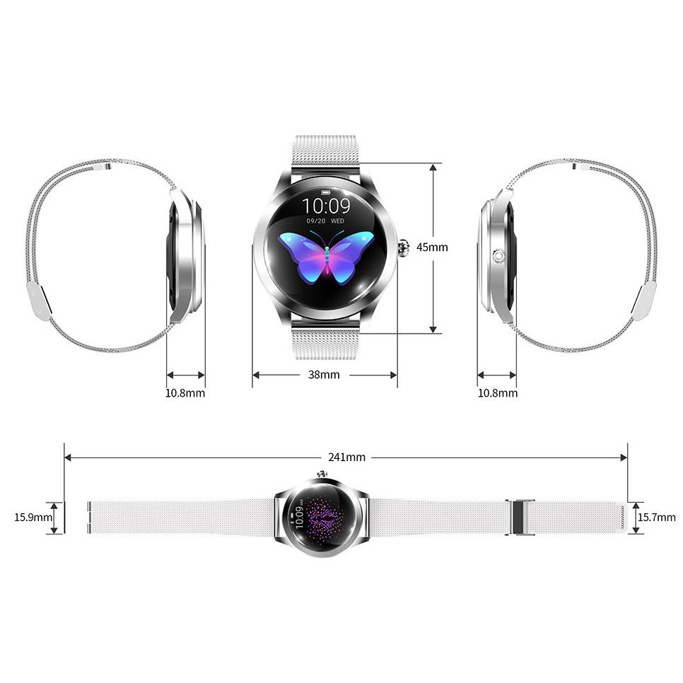 Ceas Smartwatch si Bratara Fitness IdealStore Kingwear 10, Monitorizare Ritm Cardiac, Pedometru, Consum Calorii, Monitorizare Somn, Ecran Tactil 1.1 inch, Notificari, Monitorizare Activitati Sportive, Bratara Metalica, Argintiu