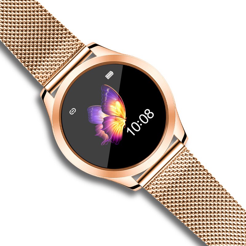 Ceas Smartwatch si Bratara Fitness IdealStore Kingwear 10, Monitorizare Ritm Cardiac, Pedometru, Consum Calorii, Monitorizare Somn, Ecran Tactil 1.1 inch, Notificari, Monitorizare Activitati Sportive, Bratara Metalica, Auriu