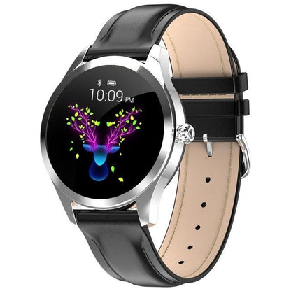 Ceas Smartwatch si Bratara Fitness IdealStore Kingwear 10, Monitorizare Ritm Cardiac, Pedometru, Consum Calorii, Monitorizare Somn, Ecran Tactil 1.1 inch, Notificari, Monitorizare Activitati Sportive, Bratara Piele, Negru