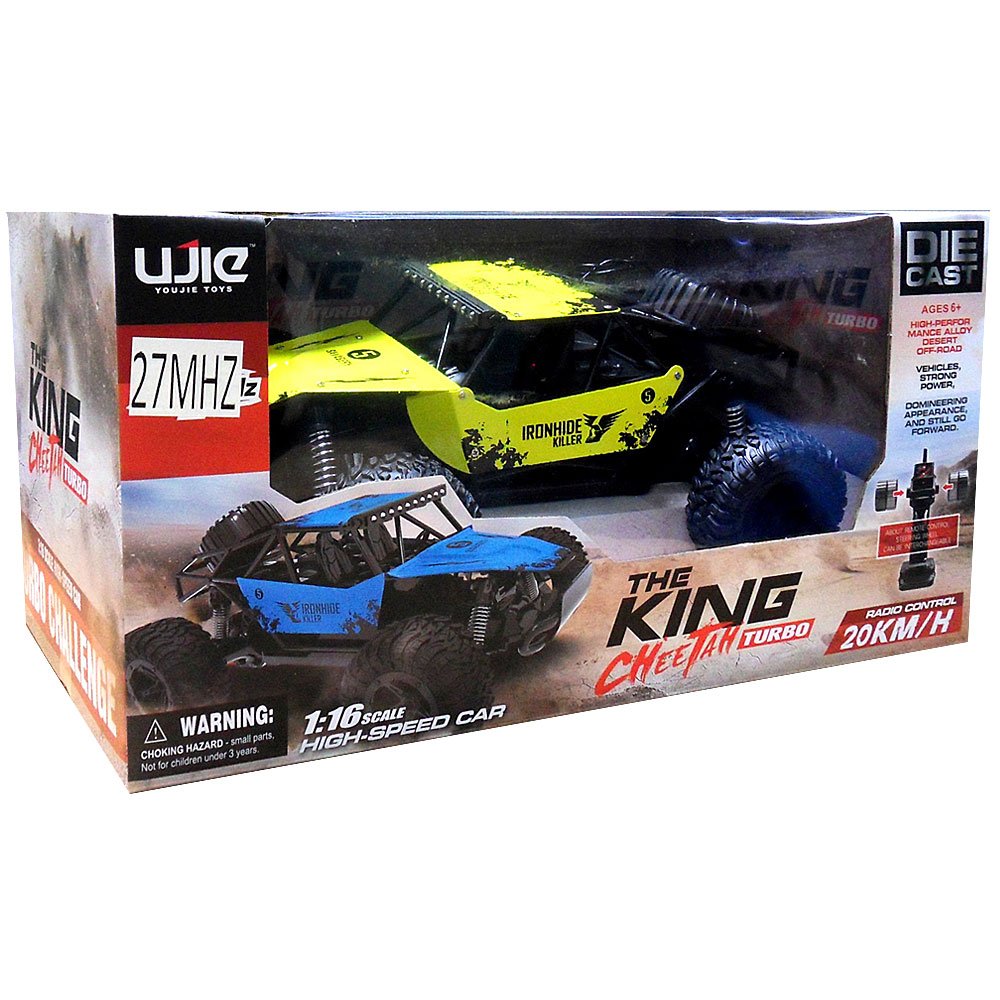 Masinuta Cu Telecomanda si Suspensii Metal OFFROAD, Scara 1.16, Marime 28 x 18.5 x 12 cm, Manevrabilitate Ridicata, Cauciucuri Rezistente, Telecomanda Usor de Folosit, Viteza Maxima 20 km/h, Culoare Galbena