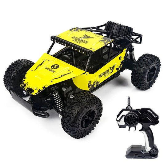 Masinuta Cu Telecomanda si Suspensii Metal OFFROAD, Scara 1.16, Marime 28 x 18.5 x 12 cm, Manevrabilitate Ridicata, Cauciucuri Rezistente, Telecomanda Usor de Folosit, Viteza Maxima 20 km/h, Culoare Galbena