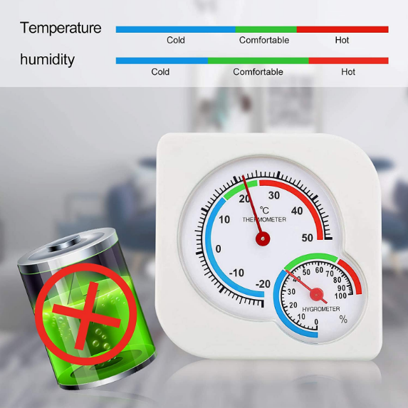 Termometru idealSTORE cu Higrometru de Umiditate incorporat, Exterior/Interior, Gama de masurare de la 0 la 100% cu o diviziune de 2%, Masurate -20 pana la 50 grade Celsius cu prima gradare, Amplasare pe Perete sau pe Masa