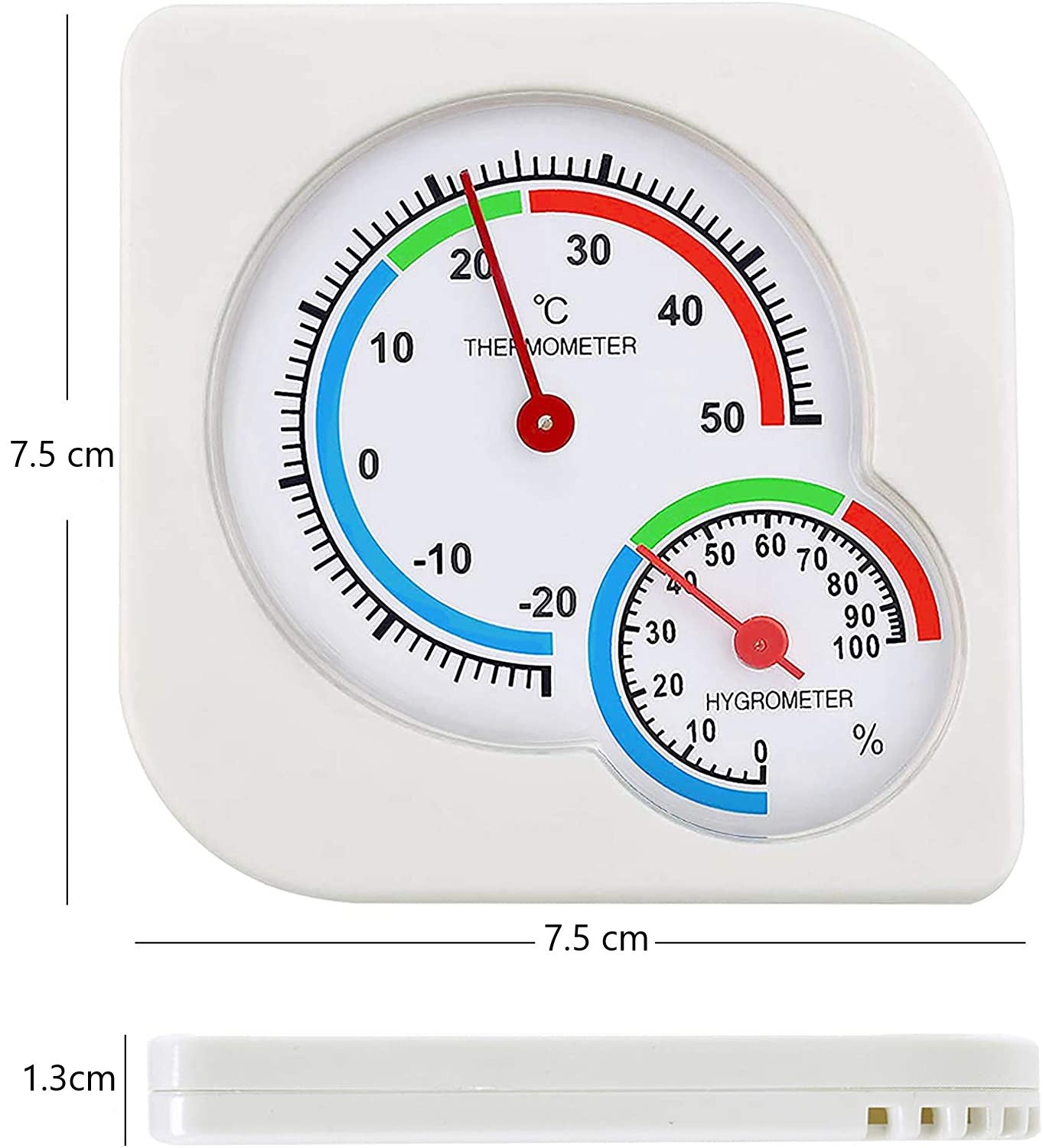 Termometru idealSTORE cu Higrometru de Umiditate incorporat, Exterior/Interior, Gama de masurare de la 0 la 100% cu o diviziune de 2%, Masurate -20 pana la 50 grade Celsius cu prima gradare, Amplasare pe Perete sau pe Masa
