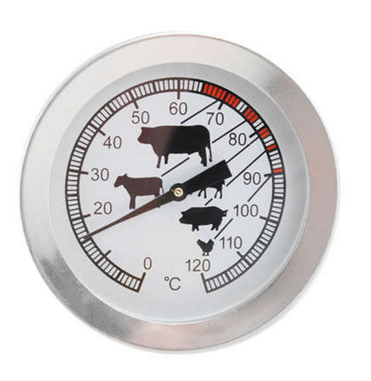 Termometru Metalic Alimentar pentru carne idealSTORE, Dimensiuni 11x5,2 cm, Analogic, Include o Tija Metalica pentru Insertie, Fara mercur, Temperatura 0-120C, Inox, Include un capac pentru Ascunderea Sondei