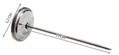 Termometru Metalic Alimentar pentru carne idealSTORE, Dimensiuni 11x5,2 cm, Analogic, Include o Tija Metalica pentru Insertie, Fara mercur, Temperatura 0-120C, Inox, Include un capac pentru Ascunderea Sondei