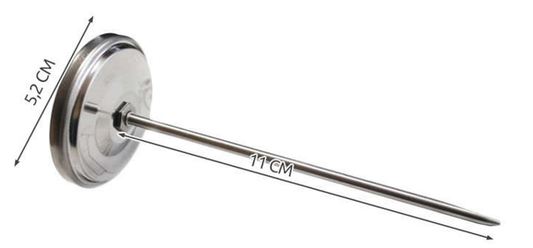 Termometru Metalic Alimentar pentru carne idealSTORE, Dimensiuni 11x5,2 cm, Analogic, Include o Tija Metalica pentru Insertie, Fara mercur, Temperatura 0-120C, Inox, Include un capac pentru Ascunderea Sondei