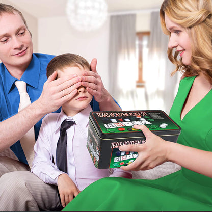 Set de Poker Complex 200 de jetoane idealSTORE, Texas Hold'em Poker Set, Echipat cu, Cutie de aluminiu, 2 Pachete de carti, Eticheta crupier, Covoras de masa pentru Poker, Jetoane Dealer, Big Blind, Small Blind