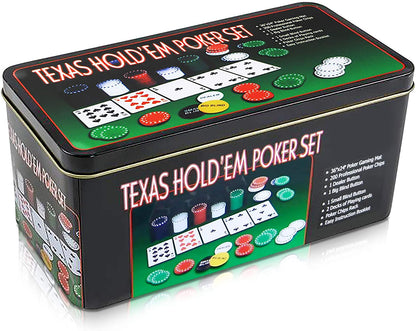 Set de Poker Complex 200 de jetoane idealSTORE, Texas Hold'em Poker Set, Echipat cu, Cutie de aluminiu, 2 Pachete de carti, Eticheta crupier, Covoras de masa pentru Poker, Jetoane Dealer, Big Blind, Small Blind