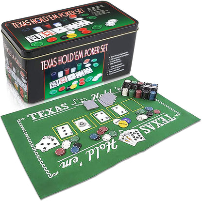 Set de Poker Complex 200 de jetoane idealSTORE, Texas Hold'em Poker Set, Echipat cu, Cutie de aluminiu, 2 Pachete de carti, Eticheta crupier, Covoras de masa pentru Poker, Jetoane Dealer, Big Blind, Small Blind