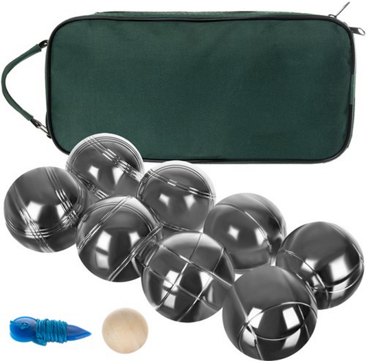 Joc Interactiv Boules idealStore, 8 Bile Cromate, 1 Minge de Referinta din Lemn, Sfoara Pentru Masurarea Distantei, Husa cu Fermoar si Maner, Pentru Toate Varstele