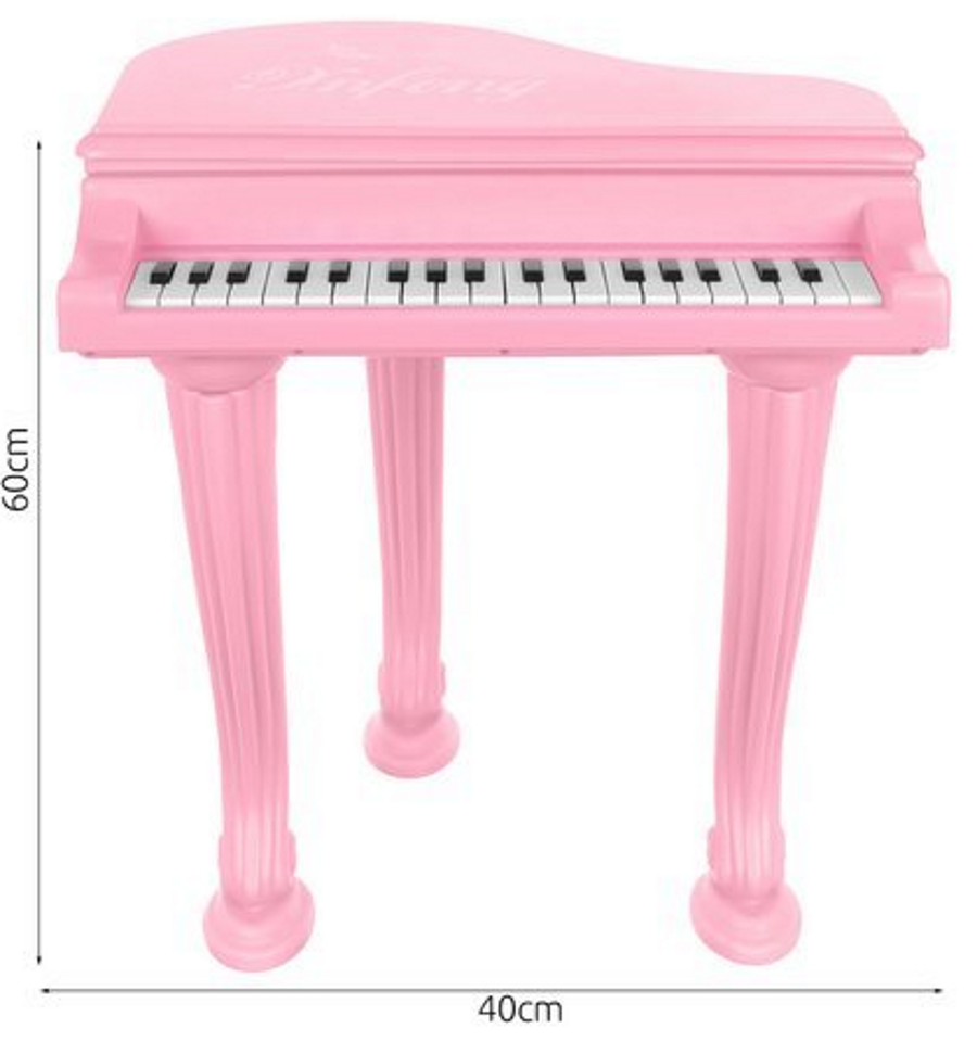 Pian electronic KnFong cu Scaun si Microfon idealSTORE, Dimensiuni 60 x 40 cm, Functie de Inregistrare, Oprire, Demonstratie, Conectare cu telefon, Include 36 de taste, Cablu auxiliar, 4 Tipuri de sunete