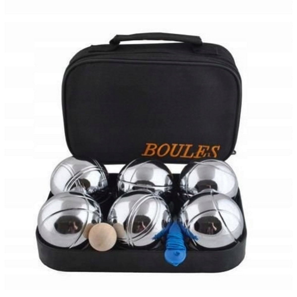 Joc Interactiv Boules idealStore, 6 Bile Cromate, 1 Minge de Referinta din Lemn, Sfoara Pentru Masurarea Distantei, Husa cu Fermoar si Maner, Pentru Toate Varstele
