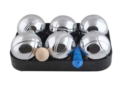 Joc Interactiv Boules idealStore, 6 Bile Cromate, 1 Minge de Referinta din Lemn, Sfoara Pentru Masurarea Distantei, Husa cu Fermoar si Maner, Pentru Toate Varstele