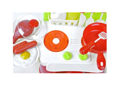 Mini Bucatarie Multifunctionala idealSTORE cu sunete si lumini, Dimensiuni 30 x 34 x 14 cm, Special conceputa pentru spatii limitate, Echipata cu elemente simbolice uscator de vase, cuptor, tacamuri, vesela, articole alimentare toate garanteaza distractia