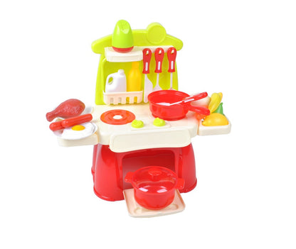 Mini Bucatarie Multifunctionala idealSTORE cu sunete si lumini, Dimensiuni 30 x 34 x 14 cm, Special conceputa pentru spatii limitate, Echipata cu elemente simbolice uscator de vase, cuptor, tacamuri, vesela, articole alimentare toate garanteaza distractia