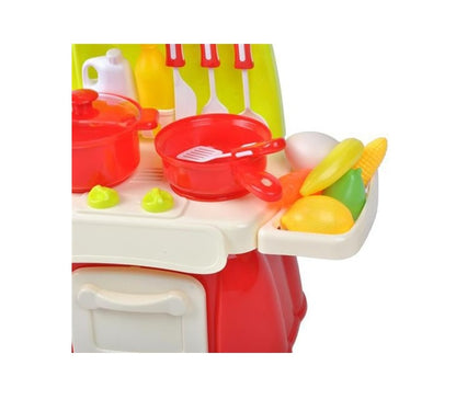 Mini Bucatarie Multifunctionala idealSTORE cu sunete si lumini, Dimensiuni 30 x 34 x 14 cm, Special conceputa pentru spatii limitate, Echipata cu elemente simbolice uscator de vase, cuptor, tacamuri, vesela, articole alimentare toate garanteaza distractia