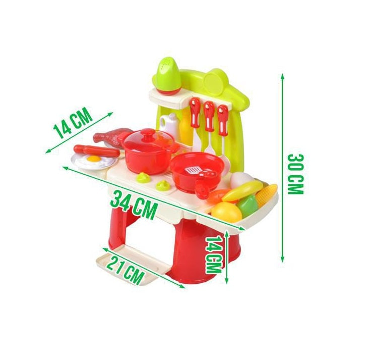 Mini Bucatarie Multifunctionala idealSTORE cu sunete si lumini, Dimensiuni 30 x 34 x 14 cm, Special conceputa pentru spatii limitate, Echipata cu elemente simbolice uscator de vase, cuptor, tacamuri, vesela, articole alimentare toate garanteaza distractia