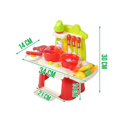 Mini Bucatarie Multifunctionala idealSTORE cu sunete si lumini, Dimensiuni 30 x 34 x 14 cm, Special conceputa pentru spatii limitate, Echipata cu elemente simbolice uscator de vase, cuptor, tacamuri, vesela, articole alimentare toate garanteaza distractia