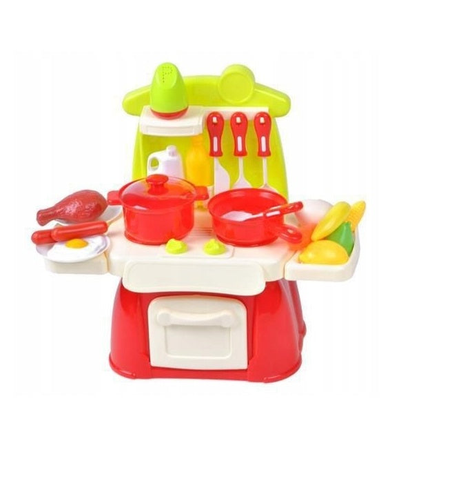 Mini Bucatarie Multifunctionala idealSTORE cu sunete si lumini, Dimensiuni 30 x 34 x 14 cm, Special conceputa pentru spatii limitate, Echipata cu elemente simbolice uscator de vase, cuptor, tacamuri, vesela, articole alimentare toate garanteaza distractia