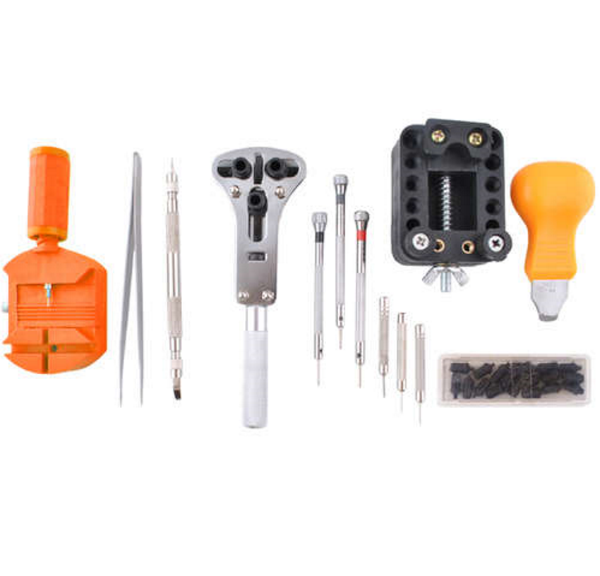 Trusa de scule idealSTORE pentru repararea ceasului, Include 13 piese, Fiecare are propria functie, Otel Inoxidabil-Plastic, Husa transport inclusa