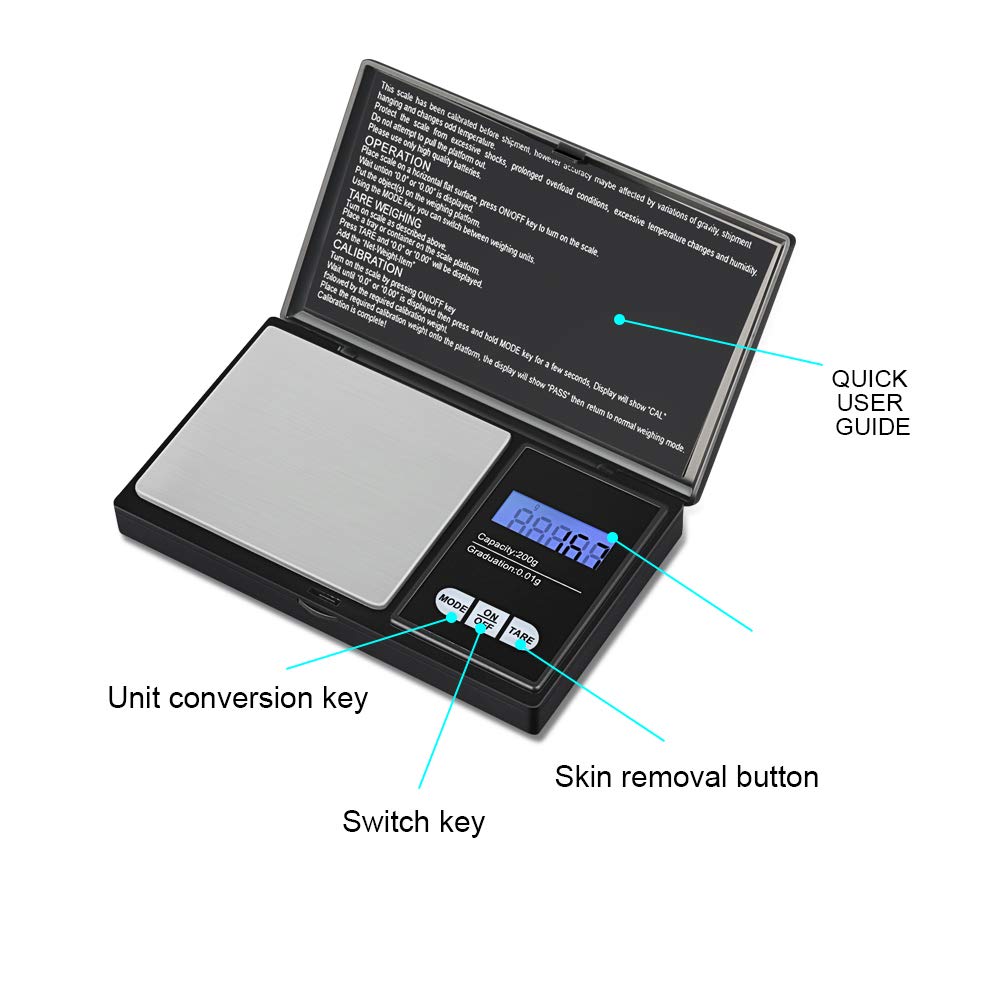 Cantar Electronic de Buzunar idealSTORE, Afisaj Digital LCD, Functie Tara, Greutate Suportata 200 G, Precizie de Cantarire 0, 01 g, Oprire Automata, Profesional, Cantarire Alimente - Ingrediente Bucatarie
