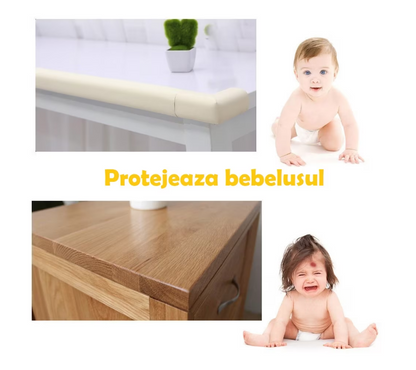 Banda Protectie Colturi si Margini Mobila pentru Copii, idealSTORE Lungime 2m, Grosime 11mm, Latime 3cm, Lungime banda adeziva 4,1m, Siguranta copii, Spuma alba, impermeabila si flexibila, Culoare ALB