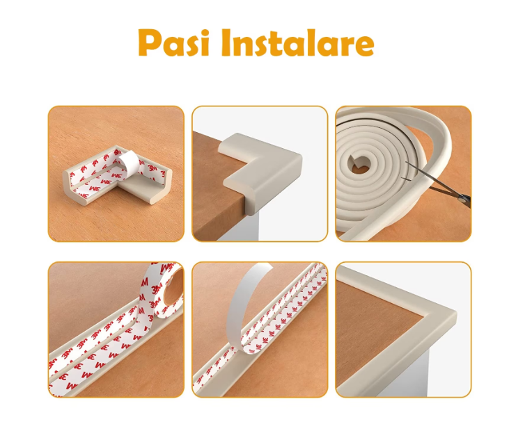 Banda Protectie Colturi si Margini Mobila pentru Copii, idealSTORE Lungime 2m, Grosime 11mm, Latime 3cm, Lungime banda adeziva 4,1m, Siguranta copii, Spuma alba, impermeabila si flexibila, Culoare ALB