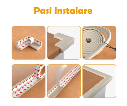 Banda Protectie Colturi si Margini Mobila pentru Copii, idealSTORE Lungime 2m, Grosime 11mm, Latime 3cm, Lungime banda adeziva 4,1m, Siguranta copii, Spuma alba, impermeabila si flexibila, Culoare ALB