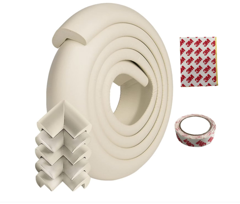 Banda Protectie Colturi si Margini Mobila pentru Copii, idealSTORE Lungime 2m, Grosime 11mm, Latime 3cm, Lungime banda adeziva 4,1m, Siguranta copii, Spuma alba, impermeabila si flexibila, Culoare ALB