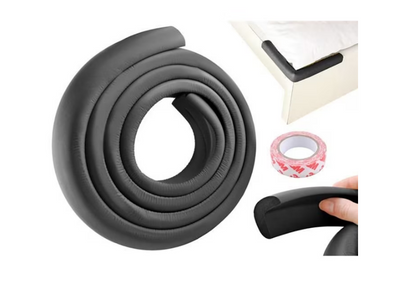 Banda Protectie Colturi si Margini Mobila pentru Copii, idealSTORE Lungime 2m, Grosime 11mm, Latime 3cm, Lungime banda adeziva 4,1m, Siguranta copii, Spuma alba, impermeabila si flexibila, Culoare Negru