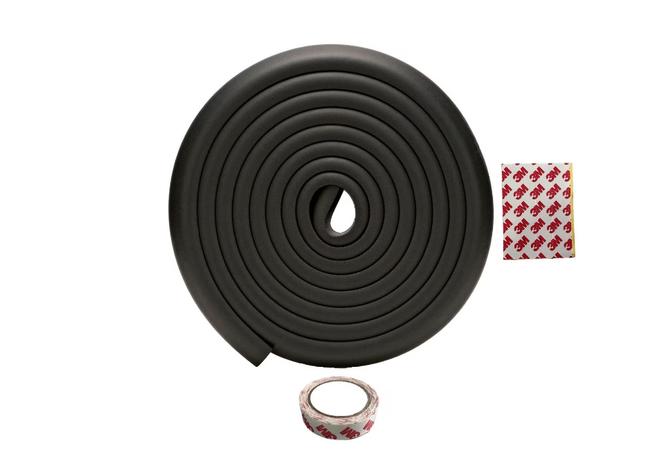 Banda Protectie Colturi si Margini Mobila pentru Copii, idealSTORE Lungime 2m, Grosime 11mm, Latime 3cm, Lungime banda adeziva 4,1m, Siguranta copii, Spuma alba, impermeabila si flexibila, Culoare Negru