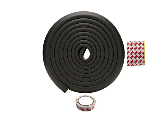 Banda Protectie Colturi si Margini Mobila pentru Copii, idealSTORE Lungime 2m, Grosime 11mm, Latime 3cm, Lungime banda adeziva 4,1m, Siguranta copii, Spuma alba, impermeabila si flexibila, Culoare Negru