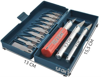 Set Cutite de Modelat idealSTORE, Include 3 Manere diferite, 13 lame de diferite marimi si forme, Ambalat in cutie cu banda magnetica, Perfect pentru Decoupage sau Lucrari delicate de modelare