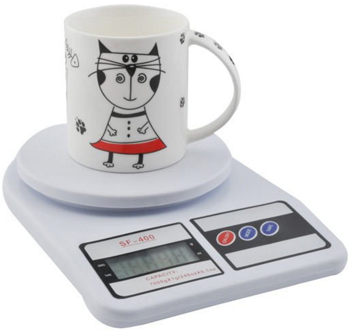 Cantar electronic de bucatarie SF400 idealSTORE, Dimensiuni 14 x 24 x 4 x 14 cm, Functie TAR, Matertial plastic durabil, Unitate de masura g/oz, Sarcina maxima 7 kg, Greutate 380 g, Culoare Alb