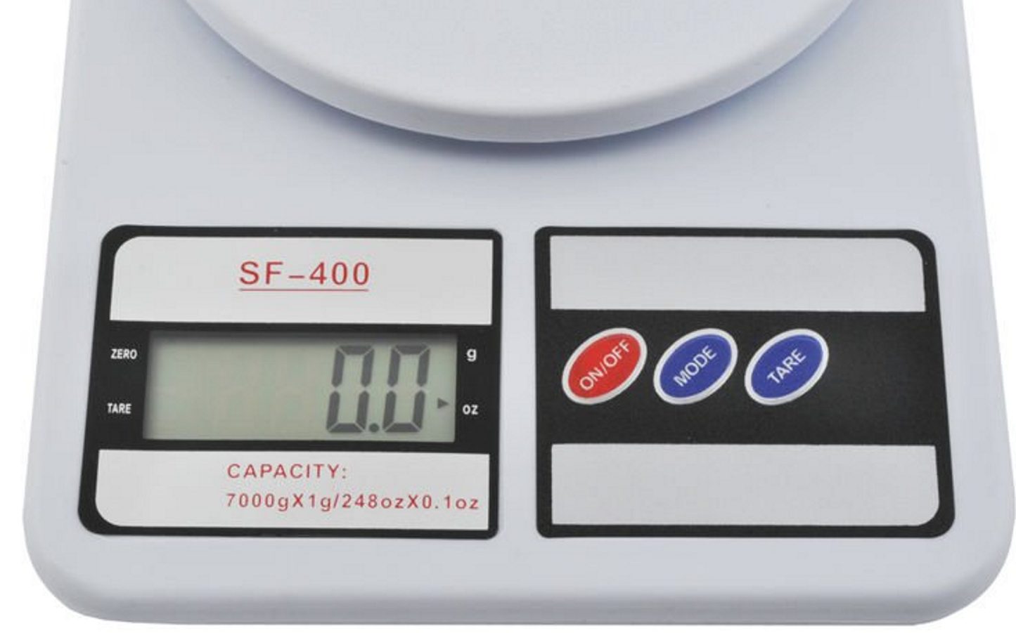 Cantar electronic de bucatarie SF400 idealSTORE, Dimensiuni 14 x 24 x 4 x 14 cm, Functie TAR, Matertial plastic durabil, Unitate de masura g/oz, Sarcina maxima 7 kg, Greutate 380 g, Culoare Alb