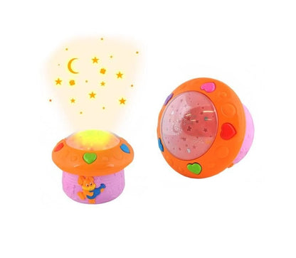 Lampa de veghe cu proiector idealSTORE Baby Dreams, Dimensiuni 16.5 x 15cm, Functie de detectare a vocii, Capacitatea de a schimba volumul, Include 12 melodii, Stimuleaza dezvoltarea abilitatilor si imbunatateste calitatea somnului