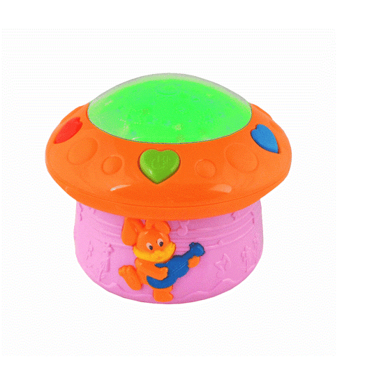 Lampa de veghe cu proiector idealSTORE Baby Dreams, Dimensiuni 16.5 x 15cm, Functie de detectare a vocii, Capacitatea de a schimba volumul, Include 12 melodii, Stimuleaza dezvoltarea abilitatilor si imbunatateste calitatea somnului